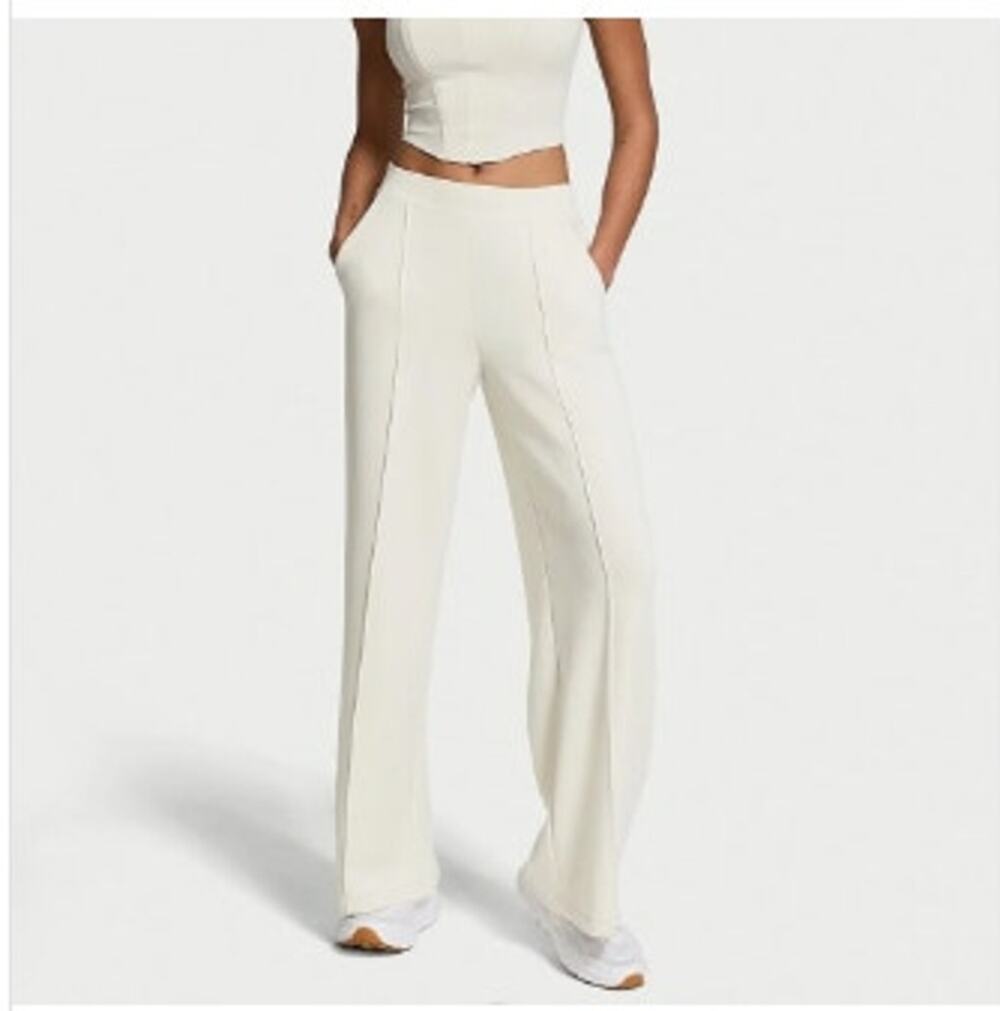 New NWT Victorias Secret VS Sport Sand Washed Wide Leg Pants White Size Large